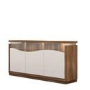 Háromajtós komód vitrinnel, LED világítással, bézs-diófa - SALENTO