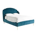 Kagyló támlás bársonyszövet ágykeret, 140x200 cm, olajkék - STALACTITES