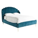 Kagyló támlás bársonyszövet ágykeret, 160x200 cm, olajkék - STALACTITES