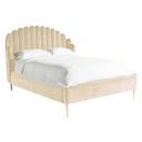 Kagyló támlás bársonyszövet ágykeret, 160x200 cm, vanília - STALACTITES