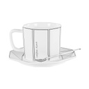 Kerámia nyolcszög formájú bögre tányérral és kanállal, fehér - ORIGAMI