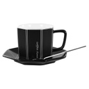 Kerámia nyolcszög formájú bögre tányérral és kanállal, fekete - ORIGAMI