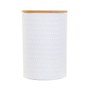 Kerámia tároló edény, fa tetővel, fehér - SFAX