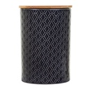 Kerámia tároló edény, fa tetővel, fekete - SFAX