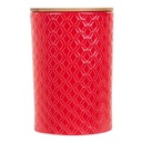 Kerámia tároló edény, fa tetővel, piros - SFAX