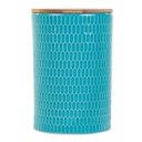 Kerámia tároló edény, fa tetővel, türkiz - SFAX