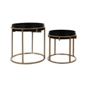 Kerek asztalka szett, 2 db, fa mintázattal, fekete-arany - CASSIS