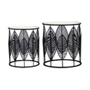 Kerek asztalka szett, levél mintával, 2 db, fekete - SIOUX