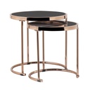 Kerek üveg dohányzóasztal szett, króm lábakkal, 2 db, rosegold-fekete - CASSIOPEE