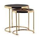 Kerek üveg dohányzóasztal szett, króm lábakkal, 2 db, arany-fekete - CASSIOPEE