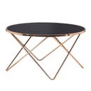 Kerek üveg dohányzóasztal, króm lábakkal, rosegold-fekete - BALANCE