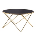 Kerek üveg dohányzóasztal, króm lábakkal, arany-fekete - BALANCE