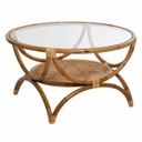 Kerek rattan dohányzóasztal, polccal, 90 cm, natúr  - TONKIN