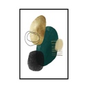 Keretezett falikép, zöld és fekete mintával, 50x70 cm, fehér - ABSTRAIT EN VERT ET OR