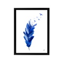 Keretezett falikép, tolldísz és madarak, 40x60 cm, kék - PLUMETTE
