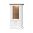 Kétajtós vitrines szekrény, üveg polccal és LED világítással, fehér-diófa - ALABAMA