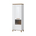 Kétajtós magasfényű vitrines szekrény, fehér-tölgy - NORDET