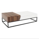 Kinyitható dohányzóasztal, 2 fiókkal, fehér-dió - ASTUCE