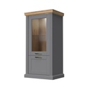 Kétajtós vitrines szekrény, üveg polccal és LED világítással, szürke-diófa - MISSISSIPPI