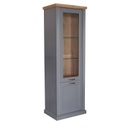 Kétajtós vitrines szekrény, 2 üveg polccal és LED világítással, szürke-diófa - MISSISSIPPI