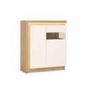 Kétajtós vitrin, LED világítással, jobbos, fehér-tölgy - ARIZONA