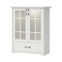 Kétajtós vitrines komód, LED világítással, üveg polccal és fiókkal, fehér - PERCE NEIGE