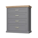 Komód, 4 fiókkal, szürke-diófa - MISSISSIPPI