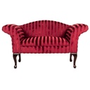 Klasszikus kanapé, csíkos mintával, faragott cseresznye lábbal, piros - JULIETTE