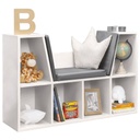 Könyvespolc, párnázott ülőrésszel, fehér-szürke - ABC