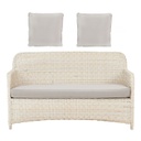 Kültéri fehér kanapé 2 szürke díszpárnával és ülőpárnával - LOUISIANA