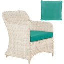 Kültéri fehér fotel türkiz díszpárnával és ülőpárnával - LOUISIANA