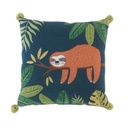 Lajhár mintás díszpárna, pomponokkal, 40x40 cm, sötétzöld - PARESSEUX