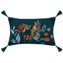 Levél mintás díszpárna, rojtokkal, 30x50 cm, sötétkék - MINUIT