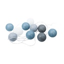 LED gömbfüzér törtfehér, szürke és középkék - PELOTE DE LAINE