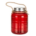 LED-es nagy üveg dekoráció kötéllel, piros - CANDLELIGHT