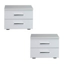 Magasfényű éjjeliszekrény szett, 2 fiókkal, fehér-ezüst - BORNES