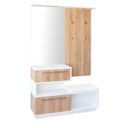 Magasfényű előszobafal, tükörrel és cipősszekrénnyel, fehér-diófa - PACIFIC