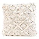 Makramé fonott díszpárna, 40x40 cm, törtfehér - CHALET