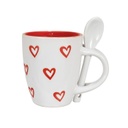 Mini bögre kanállal szív mintával, 0,7 dl - fehér - VALENTIN