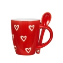 Mini bögre kanállal szív mintával, 0,7 dl - piros - VALENTIN