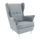 Modern fülesfotel, fehér lábbal, halványszürke - AGATHA