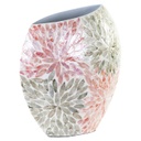 Mozaikos váza, gyöngyház fényű, zöld-korall  - CRYSANTEME