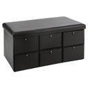 Műbőr ülőpad, 6 fiókkal, fekete - BRUNO