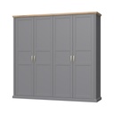 Négyajtós gardróbszekrény, ruhasínekkel és polcokkal, szürke-diófa - MISSISSIPPI