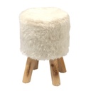 Műszőrme ülőke fa lábakkal, fehér - YETI