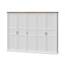 Ötajtós gardróbszekrény, ruhasínekkel és polcokkal, fehér-diófa - ALABAMA