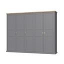 Ötajtós gardróbszekrény, ruhasínekkel és polcokkal, szürke-diófa - MISSISSIPPI