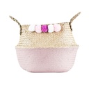 Pomponos tengerifű kosár, rózsaszín - BALI