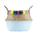 Pomponos tengerifű kosár, világoskék - BALI