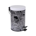 Pedálos szemetes, levél mintával, 3 literes, fekete-fehér - PALMIER